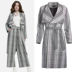 Alice + Olivia Ginny Belted Plaid Checkered Wrap Trench Coat Jacket S